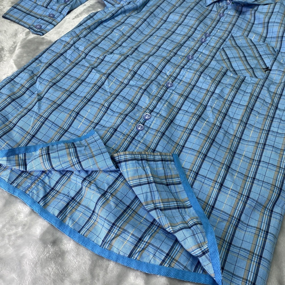 Hurley Button Up Shirt Mens Medium Blue Plaid Metallic Long Sleeve MVL611TR - Picture 8 of 13